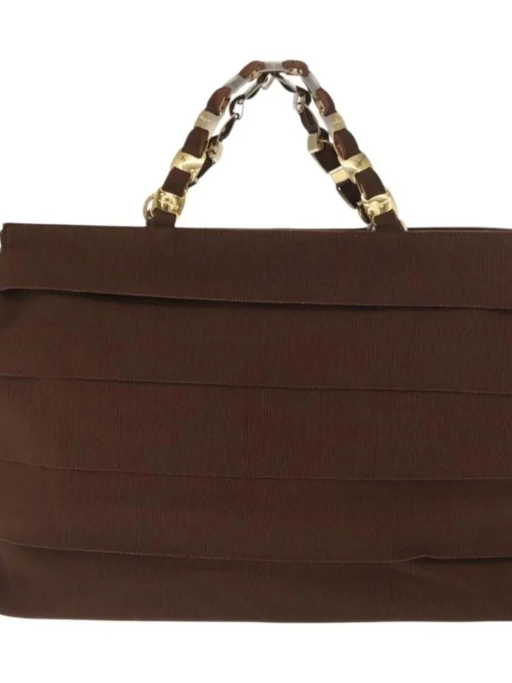 Salvatore Ferragamo Vala Tote Bag Canvas Brown Gold Auth bs32177